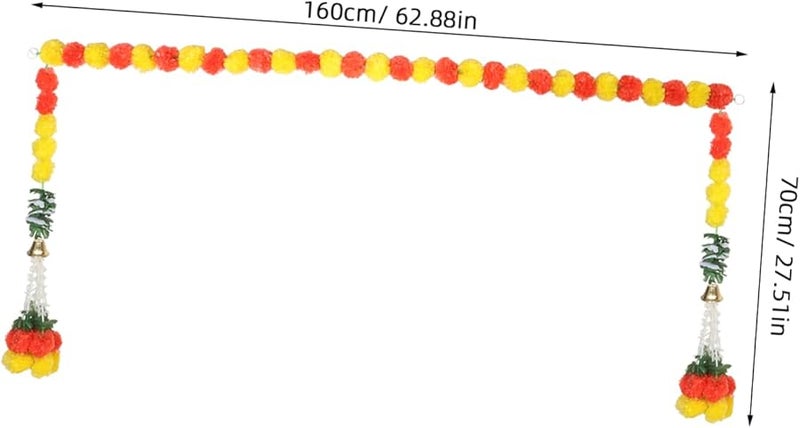 Marigold Garland 160X70CM Handmade Floral Decoration for Diwali Weddings Festivals - Image 2